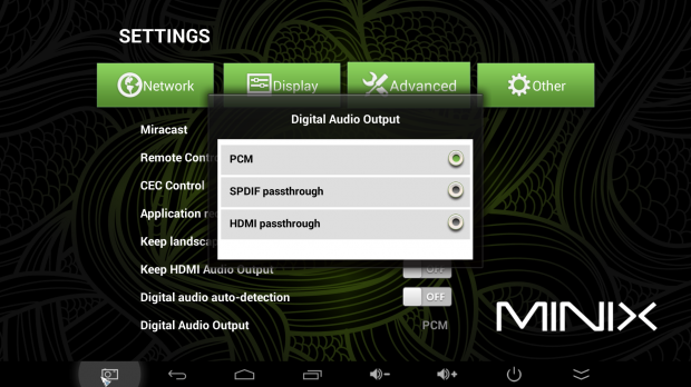 Minix X8-H Audio-Optionen